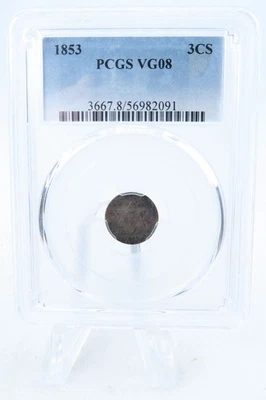 1853-P PCGS VG08 Three (3) Cent Silver Business Strike 3CS - Image 1 of 2