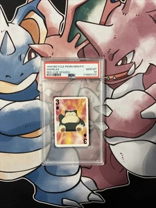 PSA 10 GEM MINT 1999 BICYCLE POKEMON MINI PLAYING CARDS RED 3 OF SPADES SNORLAX - Picture 1 of 2