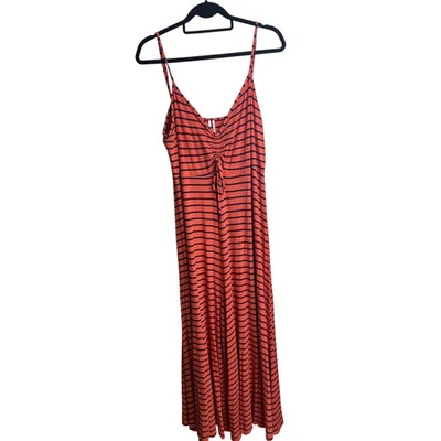 ANTHROPOLOGIE Wide Leg Striped Jumpsuit Size XL Orange Blue Capri Crop Jersey - Image 1 of 4