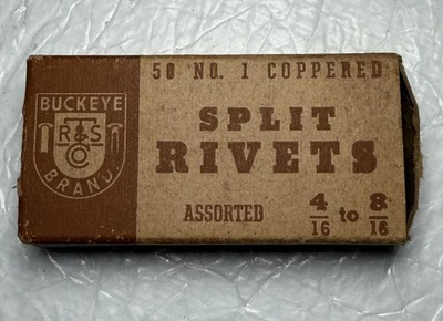 Remaches divididos de cobre No.1 de colección en caja marca Buckeye remache tubular & Stud Co. EE. UU. Foto 1 de 4