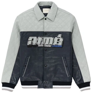 Chaqueta de bombardero de cuero Aime Leon Dore Aimé Concord para hombre talla L (grande) gris azul - Imagen 1 de 2