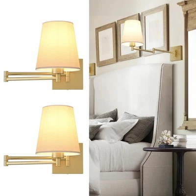 Juego de 2 apliques de pared dorados, lámparas de pared de brazo oscilante, aplique de pared moderno para dormitorio F... Foto 1 de 4