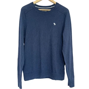 Abercrombie and Fitch Soft A&F Crew Sweater Mens Size L Blue Cashmere Blend - Picture 1 of 8