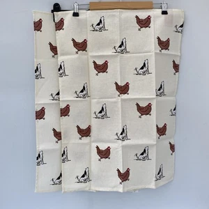 2 Geschirrtücher mit Hund & Huhn Druck für Howdens Küche Leinen Baumwollmischung - Bild 1 von 9