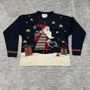 Suéter Vintage Talbots Mujer Petite XS Azul Marino Lana Santa Feo Navidad Años 90 - Imagen 1 de 10