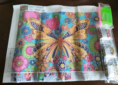 Diamond Painting 5D DIY PARTIAL 30x40cm 🐝 BUTTERFLY & FLOWERS 37 🐝 Free Post - Imagem 1 de 2