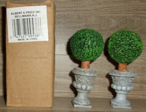Lot of 2 Dollhouse Miniature Green Round Topiary Shrub Bush Plants in Base Pots - Picture 1 of 1