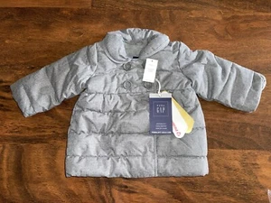 Baby Gap 6-12 Gris Jaspeado ABRIGO ACOLCHADO Primaloft Botón Cremallera Vestido Chaqueta Nuevo con Etiquetas - Imagen 1 de 8