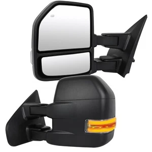 For 2004-2014 Ford F-150 Power Heated Puddle Light Turn Signal Black Tow Mirrors - Picture 1 of 10