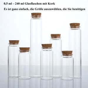 0,5 ml – 240 ml winzige Klarglasflaschen, leere Glasflaschen mit Korkfläschchen - Bild 1 von 52