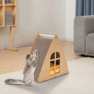 Log Color Cat Scratcher Lounge Cat Scratcher House Cat Scratching Lounger Bed - Picture 1 of 16