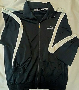 VINTAGE PUMA TRAININGSJACKE FULL ZIP SCHWARZ WEISS LOGO WINDBREAKER GR. L HERREN - Bild 1 von 12