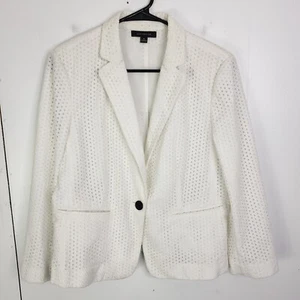 Ann Taylor Blazer Womens 8 Full Eyelet White ONe Button Cotton Neutral Spring - Picture 1 of 13