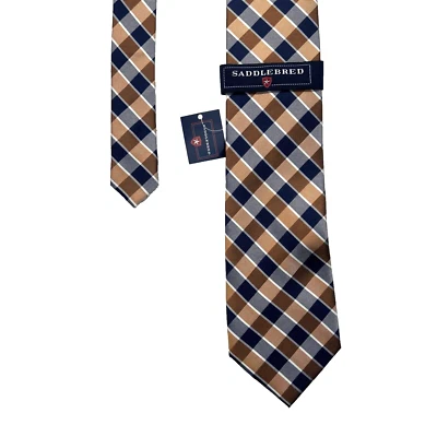 Corbata a cuadros azul naranja Saddlebred para hombre 3,5”x 58,5” 100 % seda nueva con etiquetas $38,00 Foto 1 de 4