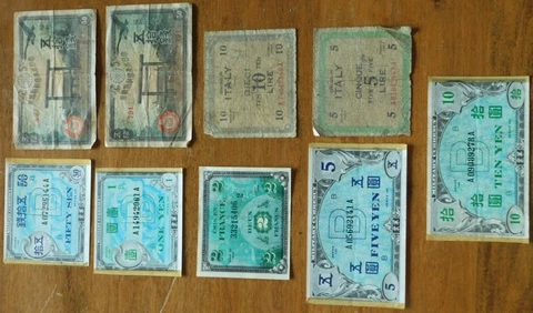 Invasion Money WWII Era -Lot of Nine (9) Pieces Cover