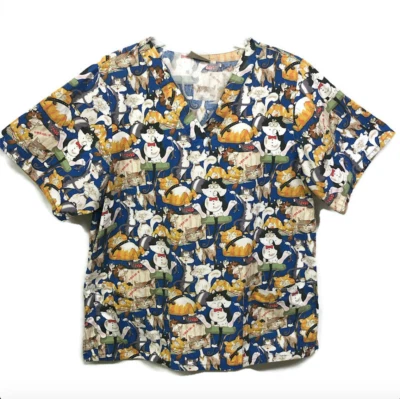 Tafford Cat Lover Scrub Shirt Size Large Blue Nurse Vet Tech Xray Stray Cat  - Image 1 of 4