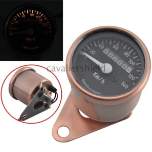 Universal Motorcycle Retro Copper Speedometer Dual Odometer LED Speedmeter 12V - Bild 1 von 12