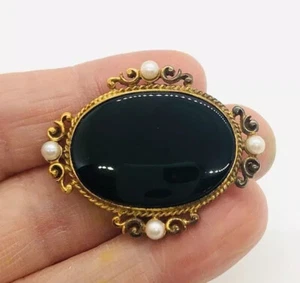 Broche perlas ónix vermeil plata esterlina bellas artes museo MFA joyería vintage - Imagen 1 de 8