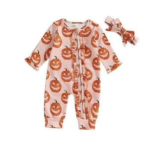 Halloween Newborn Baby Girl Clothes Infant Long 0-3 Months Halloween Orange - Picture 1 of 8