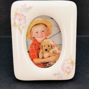 3.5 x 4.5 Ceramic Frame Oval Opening for 3.5 x 2.5 Photo Cherry Apple Blossom - Picture 1 of 10