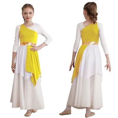 Vestido de Baile Niñas Sin Mangas Bloque de Color Asimétrico Alabanza Lírico Ballet Foto 1 de 3