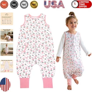 Toddler Sleep Sack with Feet - 100% Cotton 2T-3T Wearable Blanket, Pink Flowers - Picture 1 of 10