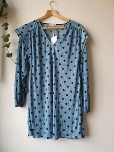Zara Plisse Blue Black Spot 80s Style Mini Dress S - Picture 1 of 7