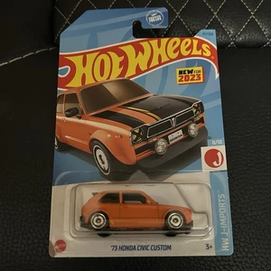 Hot Wheels 73 Honda Civic Custom Orange 117/250 1:64 Diecast Car J-Imports 2023 - Picture 1 of 3