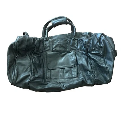 Bolso de Lona de Cuero Viaje Negro Hecho a Mano Noche Fin de Semana De Colección Foto 1 de 2