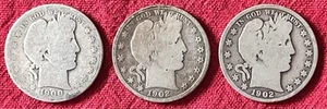 (3) Barber Half Dollars 90% Silver 1900-O 1902-S & P Old 50¢ Silver - Picture 1 of 2