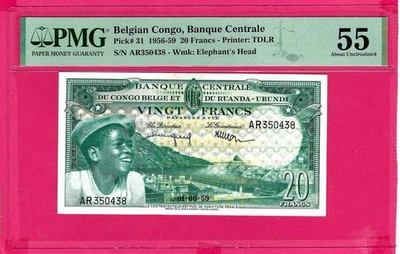 BELGIAN CONGO 20 Francs, 1956-1959 p31 AU PMG 55 (TK 18 476) - Image 1 of 2