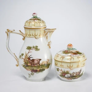 KPM Porzellan Ziege gelb klein Kaffee Tee oder Milchkännchen Kanne Zuckerdose Iris Apfel - Bild 1 von 7