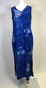 Women’s VTG Blue Hand Maxi Dress Art to Wear Boho Handmade In Bali Blue Size M - Picture 1 of 12