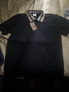 Burberry Men Black Cotton Polo Shirt Large - Picture 1 of 3