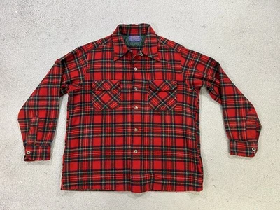 Vintage Pendleton Shirt Mens Large Red Plaid Loop Collar Flip Pockets Made USA - Image 1 of 4