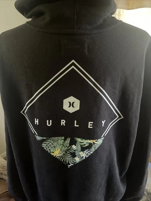 Hurley Black Hoodie SZ Lg Mens Sweatshirt Floral Logo - Image 1 of 3