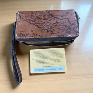 Patricia Nash Signature Mapa Estampado, Muñequera, Cartera, Bolso de Mano, Cuero Marrón - Imagen 1 de 19