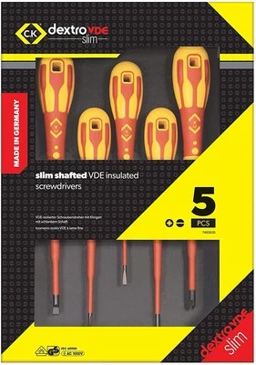 CK Tools T49283D 5 Piece dextroVDE Insulated Slim Screwdriver Set Slotted / Pozi - Image 1 of 4
