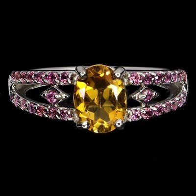 925 Sterling Silver Ring Oval Citrine 8x6mm Rhodolite Natural Gemstone Size 7 Foto 1 de 4