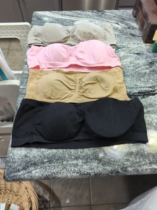 4 Womens Padded Tube Top Bra Seamless Bandeau Strapless 5XL Stretch  - Picture 1 of 3