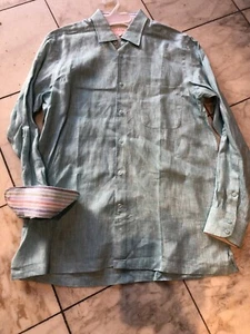NWT INSERCH Mens Long Sleeve New Teal Color Shirt 100% Linen Size L - Picture 1 of 7