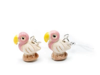Pendientes Flamenco Mini Cuelga Pájaro Niños Hechos a Mano Cerámica Beige-Rosa Foto 1 de 4