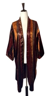 Chaqueta Anthropologie ett twa Mujer XS Cobre Longline Terciopelo Kimono Brillo Boho Foto 1 de 4