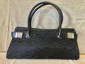 NWOT Lovcat Paris Designer Jacquard Handbag Black Leather Heart Tote Shoulder - Picture 1 of 12