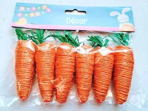 6 carote arancioni iuta e schiuma con top verdi decorazione artigianato Happy Easter alte 3" - Foto 1 di 4