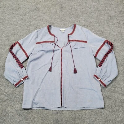 Joie Womens Top Medium Blue Red Pullover Long Sleeve Lightweight V Neck READ* - Image 1 of 4