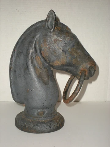Antique Cast Iron Horse Head Hitching Post Topper with Ring Large vtg Salvage Cover