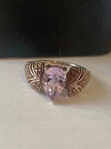Amethyst rose gold vermeil teardrop ring size 6.25 925 - Picture 1 of 11