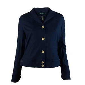Ralph Lauren 5 Button Cotton Crop Blazer, Capri Navy Blue, Size 2 - MSRP $169 - Picture 1 of 6
