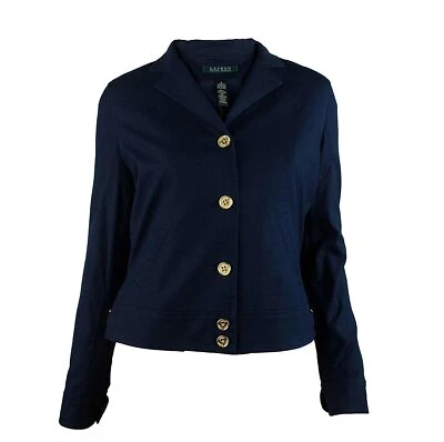 Ralph Lauren 5 Button Cotton Crop Blazer, Capri Navy Blue, Size 2 - MSRP $169 - Imagem 1 de 4